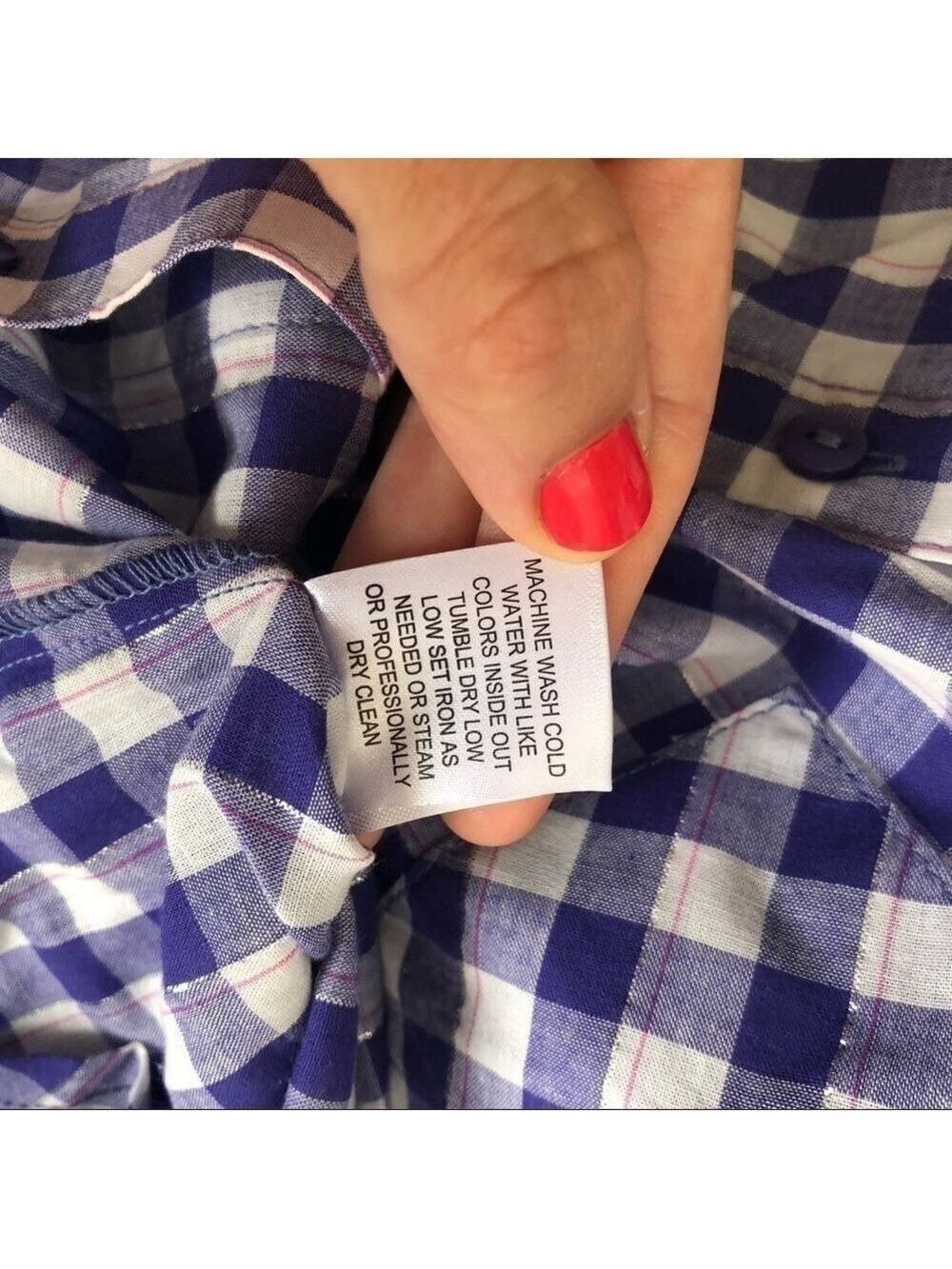 Hester And Orchard Gingham Checkered Button Down Shirt Blue White M - Picture 9 of 16